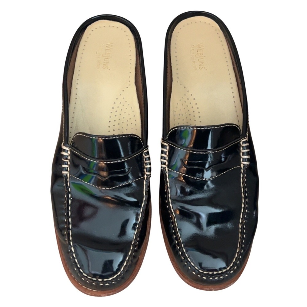 GH Bass Weejuns Womens Penny Loafer Mule Shoe Black Patent Leather SZ: 10